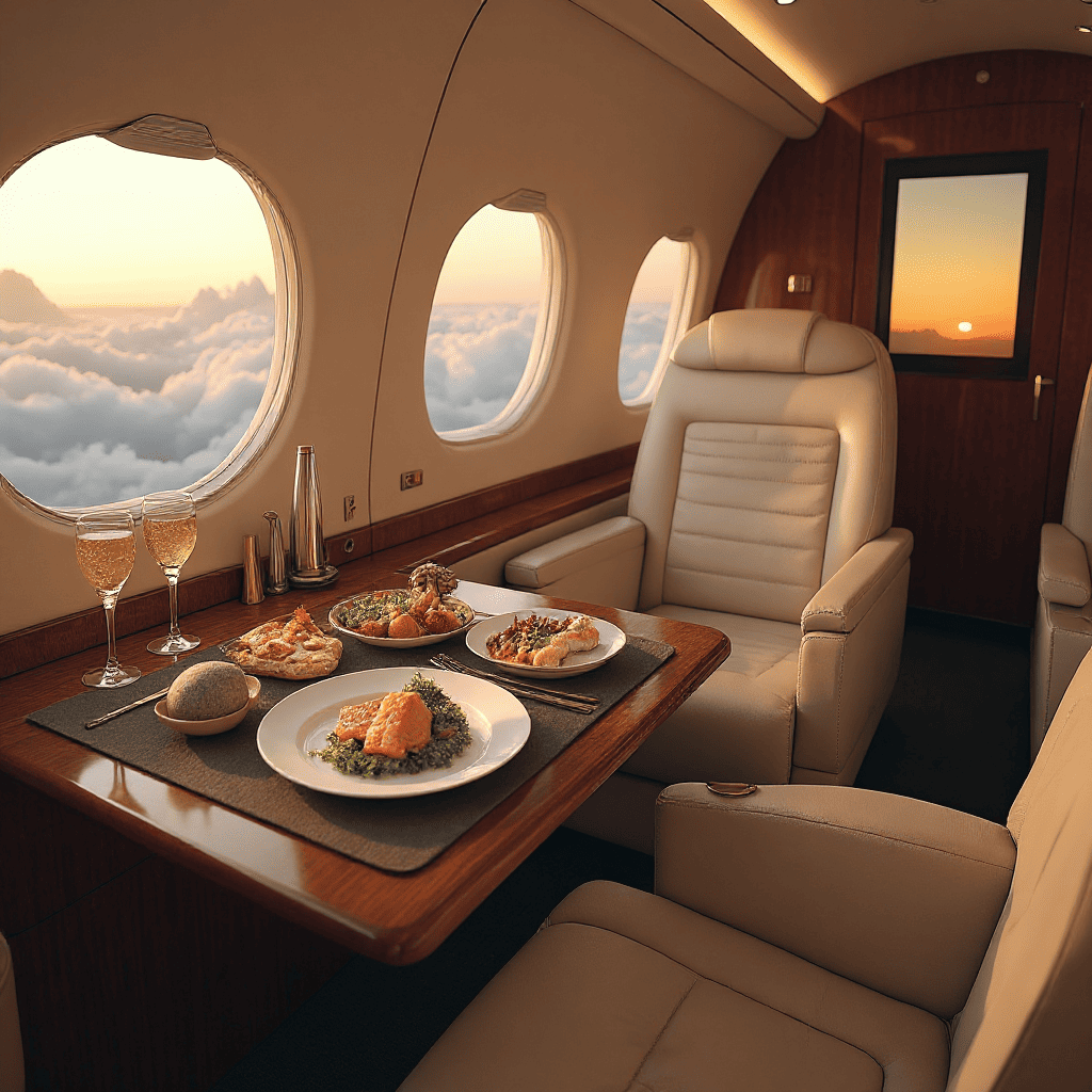 Luxury In-Flight Dining Experience on a Private Jet